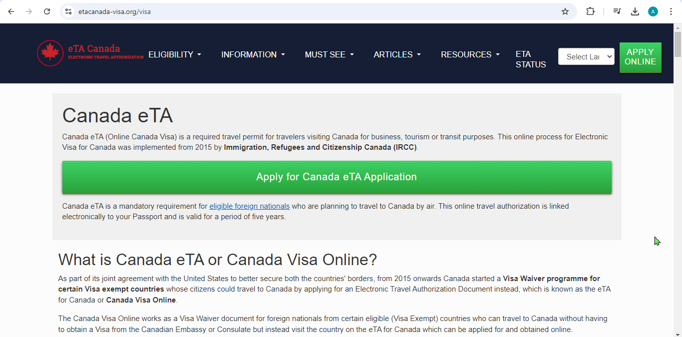 FOR SPANISH CITIZENS – CANADA Canadian Electronic Travel A
