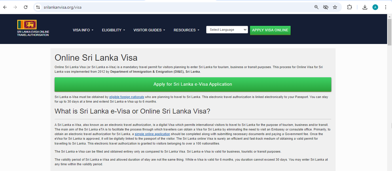 FOR SPANISH CITIZENS – SRILANKA Sri Lankan Visa Online Ap