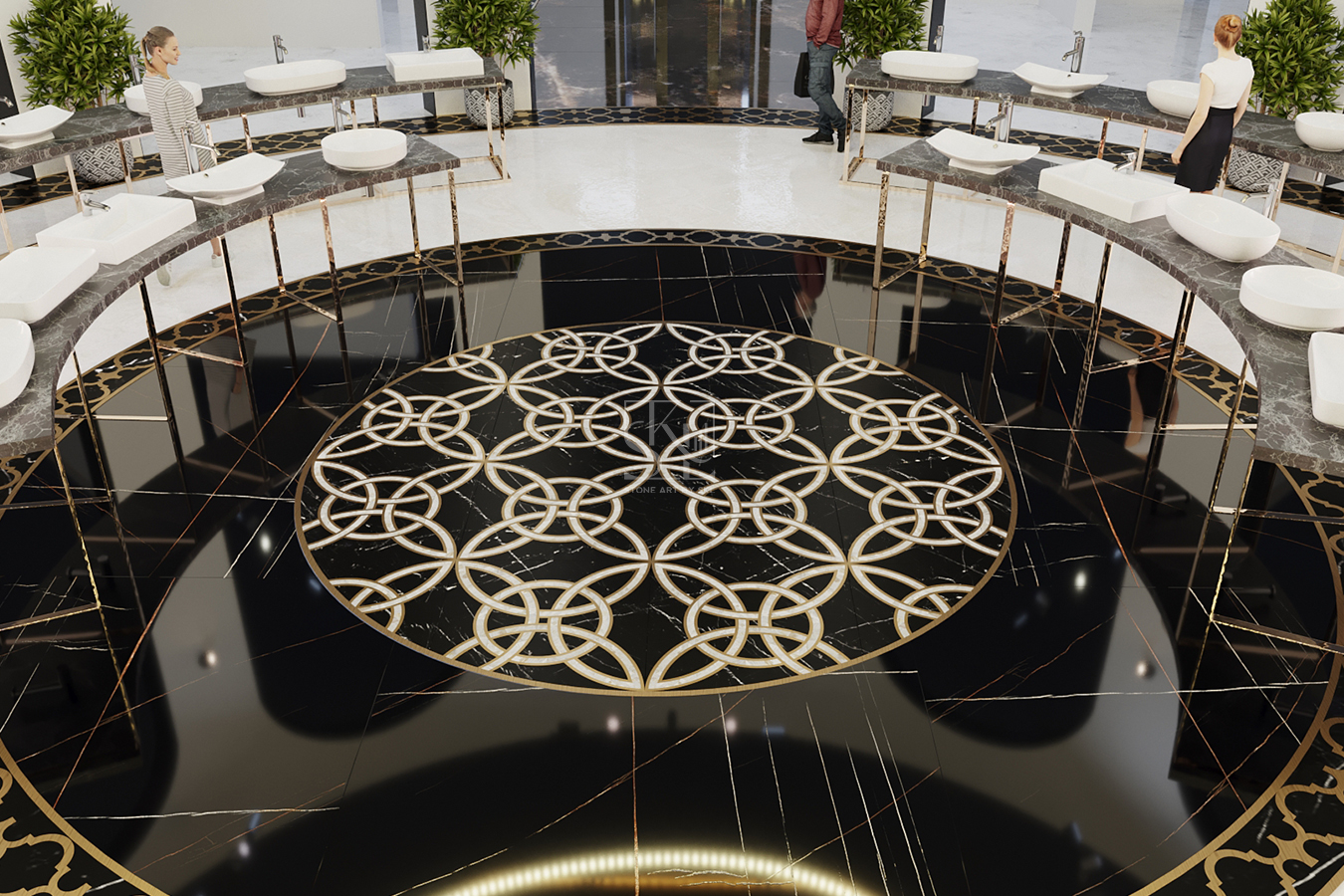 Black - Golden Marble Inlay Flooring