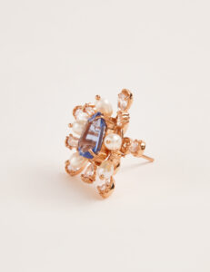 Purple stone earrings with crystals gold plated
