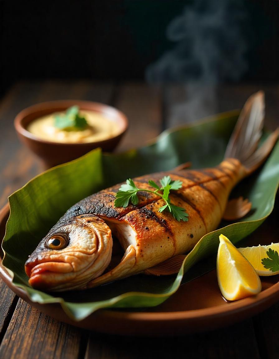 banana leaf-wrapped grilled fish dish