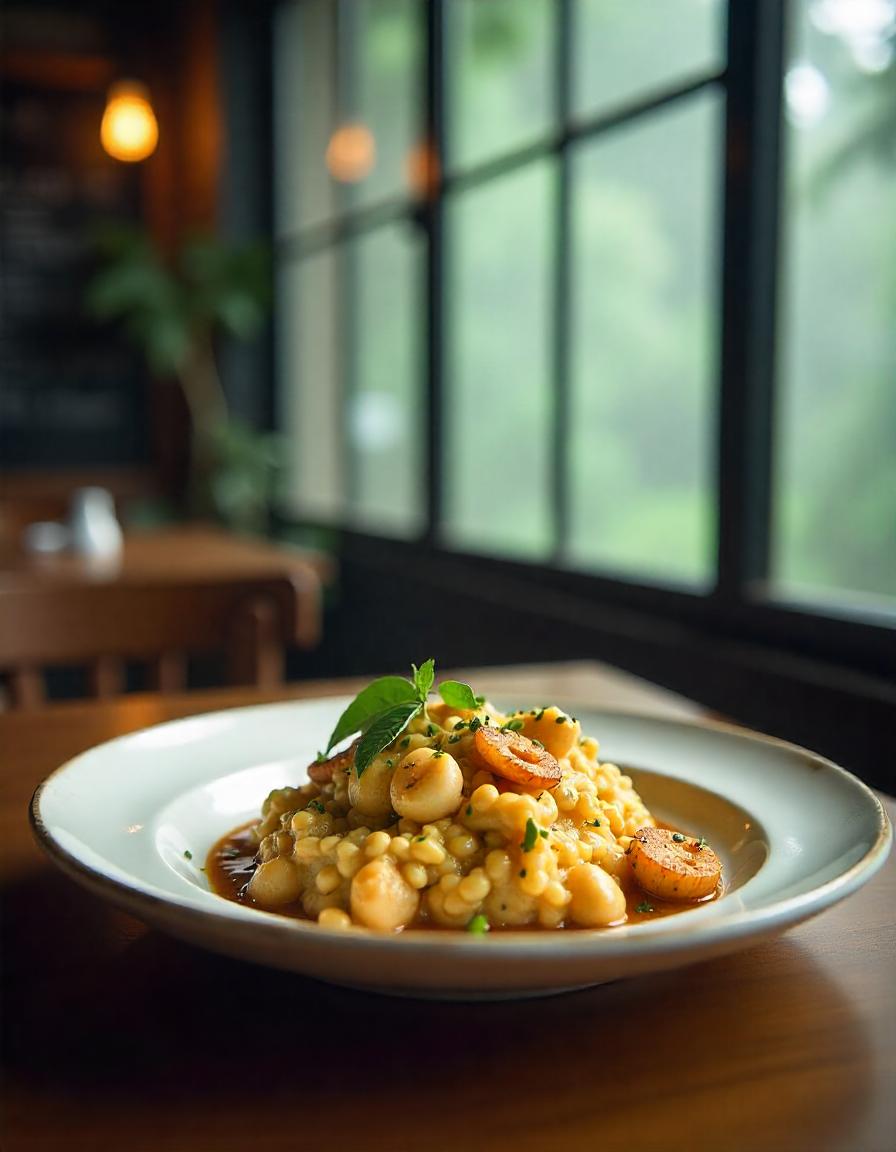 serving a fusion dish like seafood 